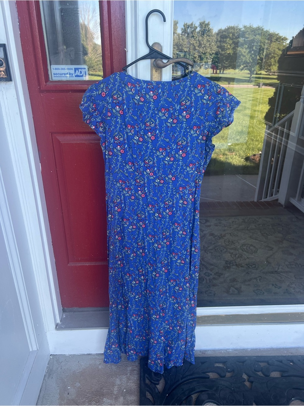 LOFT Blue Floral Button-Front V-Neck Midi Dress - Picture 8 of 9